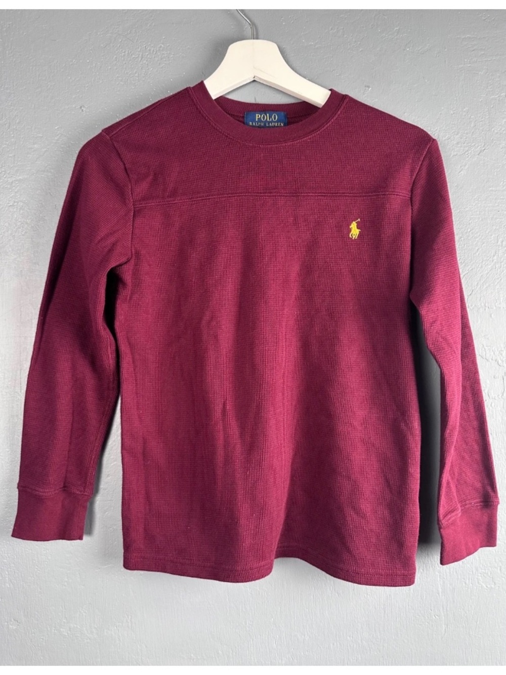 Polo Ralph Lauren Sz Medium 10-12 Burgundy Waffle-Knit Long Sleeve Tee